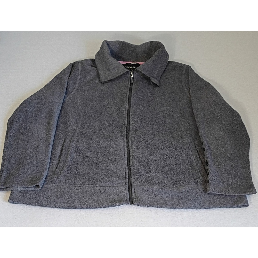 Women's Calvin Klein Performance Gray Fleece Zip Front Jacket 1X Logo Sleeve